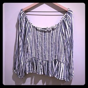 American Eagle blue and white off the shoulder